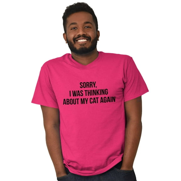 Thinking About My Cat Again Funny Men's Graphic T Shirt Tees Brisco Brands S