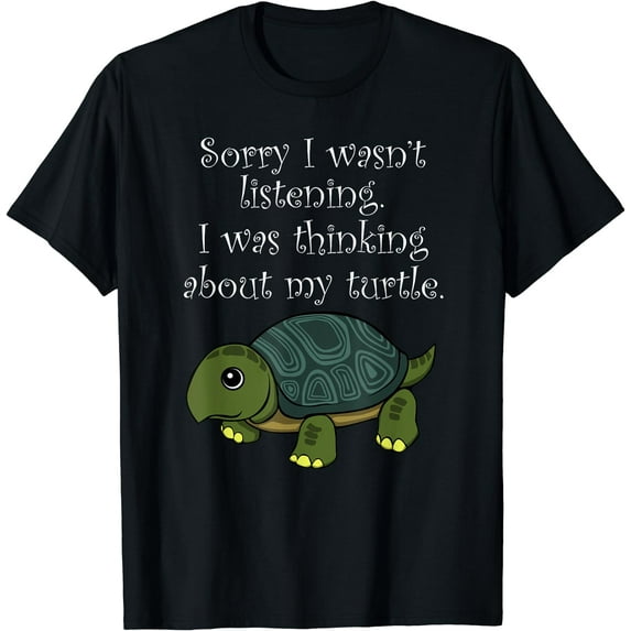 Thinking About Turtle Cute Tortoise Saying T-Shirt Black Small