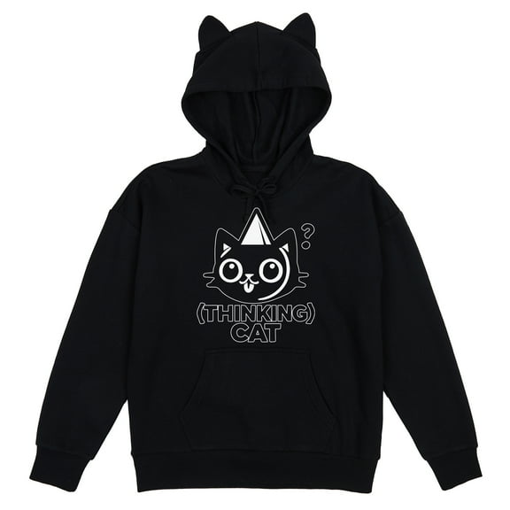 Thinking Cat Women's Black Long Sleeve Cosplay Hoodie With 3D Ears-Large