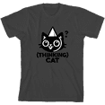 thumbnail image 1 of Thinking Cat Youth Charcoal Crew Neck Short Sleeve Tee-Medium, 1 of 4