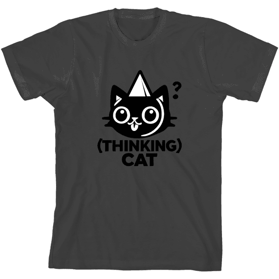 Thinking Cat Youth Charcoal Crew Neck Short Sleeve Tee-Medium