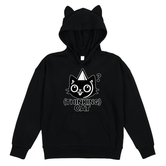 Thinking Cat Youth Girl's Black Long Sleeve Cosplay Hoodie With 3D Ears-Medium