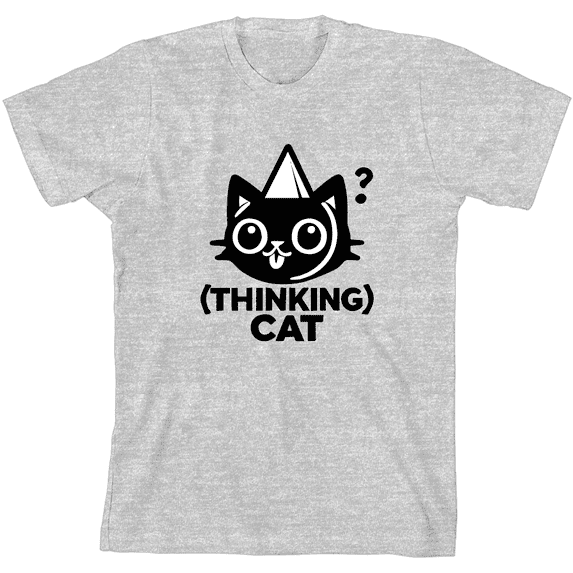 Thinking Cat Youth Heather Gray Crew Neck Short Sleeve Tee-XS