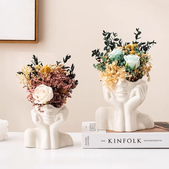 Thinking Ceramic Face Vases White Flower Vases for Dcor 5.5"W x 4.7"H Modern Flower Pot