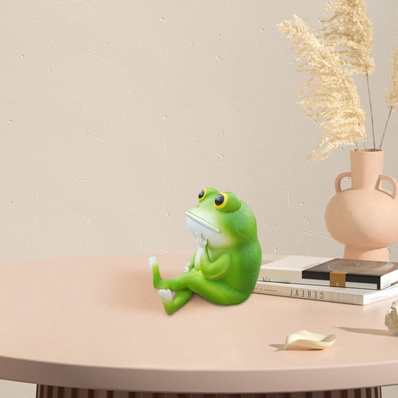 Thinking Frog Resin Garden Statue Sculpture, Hand Painted Cute Desktop Ornament, Durable Weather Frost Resistant Craft for Home Office Garden Patio Lawn Desktop Shelf Spring Decor