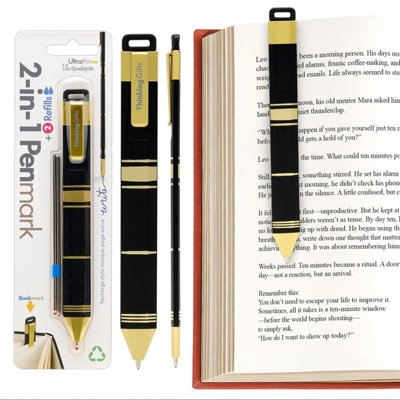 Thinking Gifts Flat Writable Pen & Page Marker Bookmark - Black & Gold