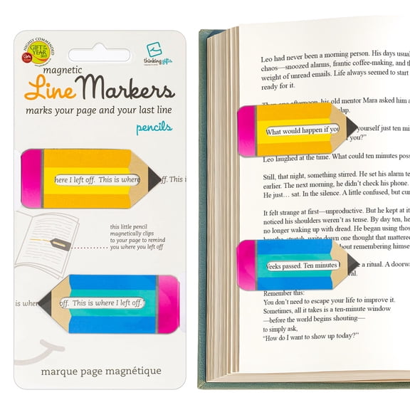 Thinking Gifts Linemarker | Magnetic Book Holder & Page Marker Set of 2 | Gift for Readers