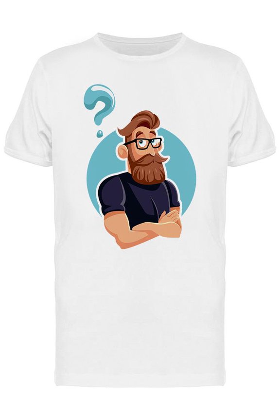 Thinking Hipster Bearded Man T-Shirt Men -Image by Shutterstock, Male Large