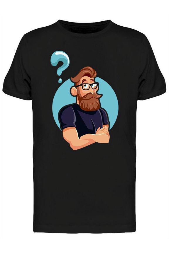 Thinking Hipster Bearded Man T-Shirt Men -Image by Shutterstock, Male Large
