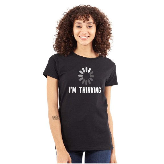 Thinking Loading Computer Nerd Geek Womens Fitted Plus Size Graphic Tee Brisco Brands 2X