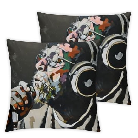 Thinking Monkey Inch Pillow Cases Watercolor Chimpanzee Monkey with Headphones Throw Pillow Covers Standard Size for Decoration Outdoor Office Couch Pillowcases Living Room