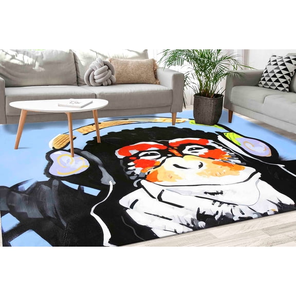 Thinking Monkey Painting Rug, Banksy Thinkin Monkey Rugs, Animal Rugs, Easy To Clean Rug, Dining Room Rug, Bathroom Rug, Gift For The Home, 2.6'x4' - 80x120 cm