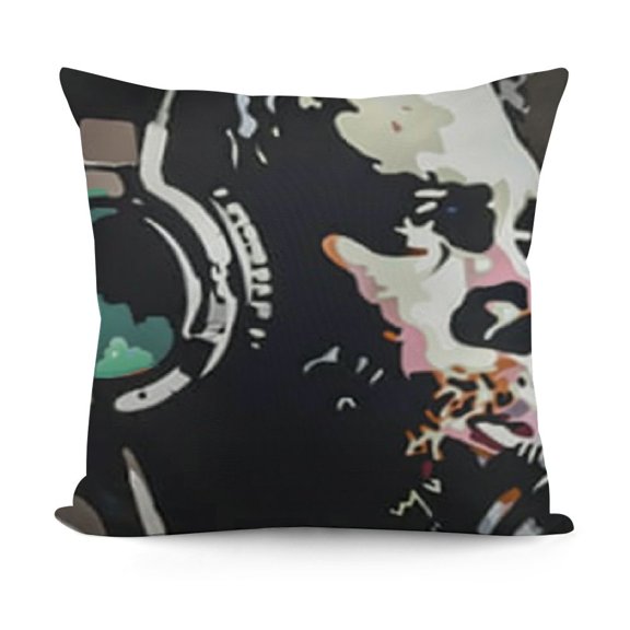 Thinking Monkey Pillow Cases Watercolor Chimpanzee Monkey with Headphones Throw Pillow Covers Standard Size for Decoration Outdoor Office Couch Pillowcases Living Room