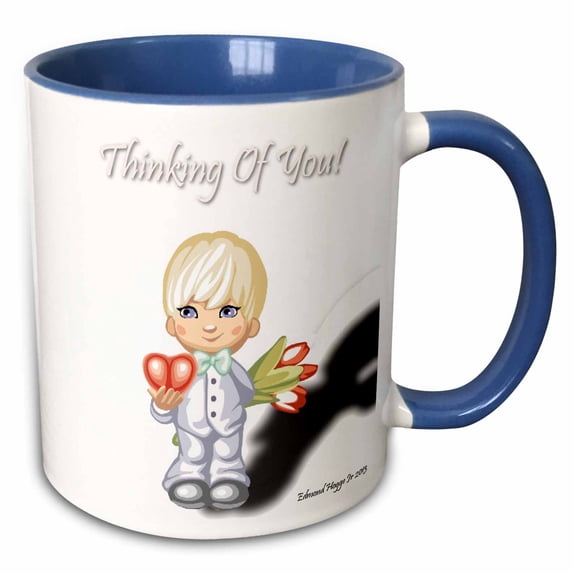 3drose, Thinking of You Boy with Flowers, 15oz Two-tone Blue Mug