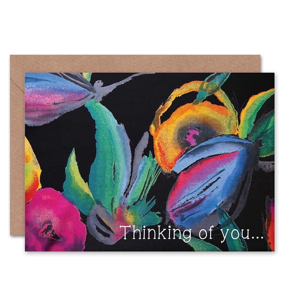 Thinking Of You Silk Scarf Pattern Floral Colourful Greetings Card Plus Envelope Blank inside