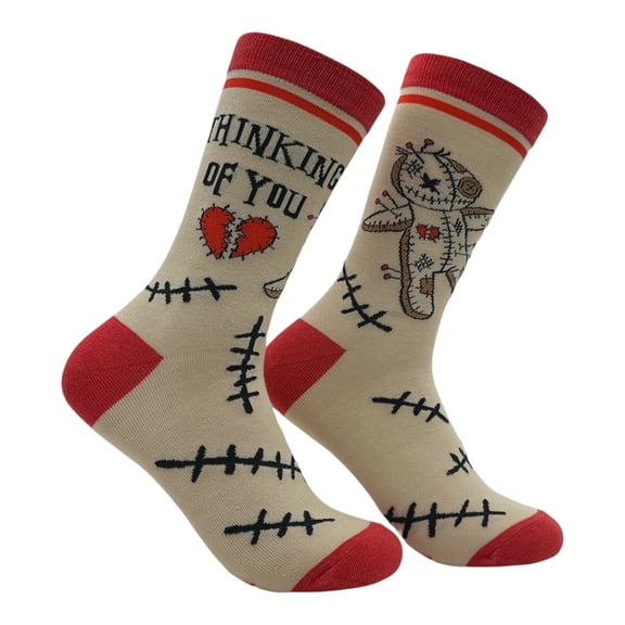 Thinking Of You Socks Funny Sarcastic Voodoo Doll Graphic Novelty Footwear for Ladies