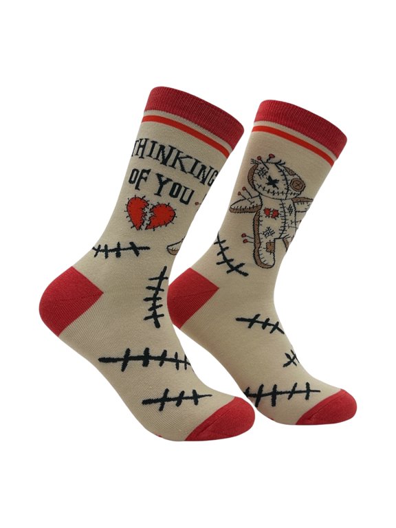 Thinking Of You Socks Funny Sarcastic Voodoo Doll Graphic Novelty Footwear for Ladies