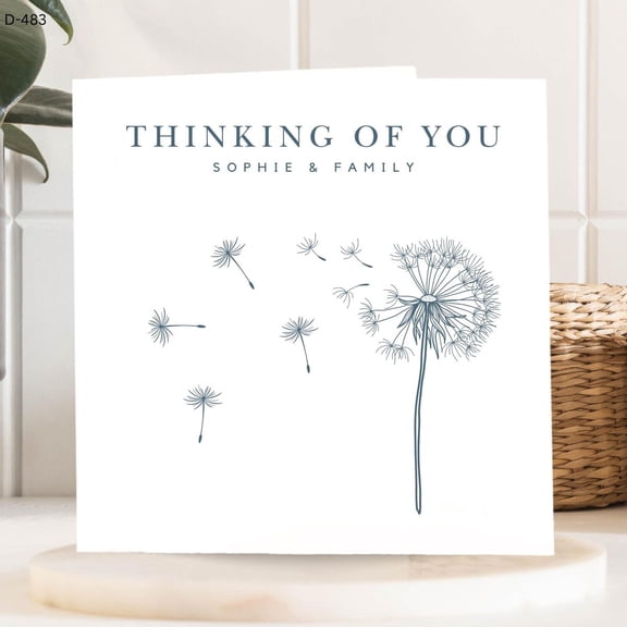 Thinking of You Card Elegant Dandelion Design Personalized Name Option Blank Inside for Messages Perfect for Sympathy, Friendship, or Any Occasion
