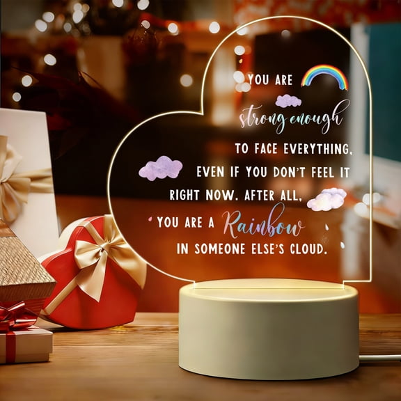 Thinking of You Encouragement Cheer Up Gift Night Light Clear Crystal Acrylic Heart Inspirational Positive Keepsake for Coworker Friend Daughter Mom LED Light