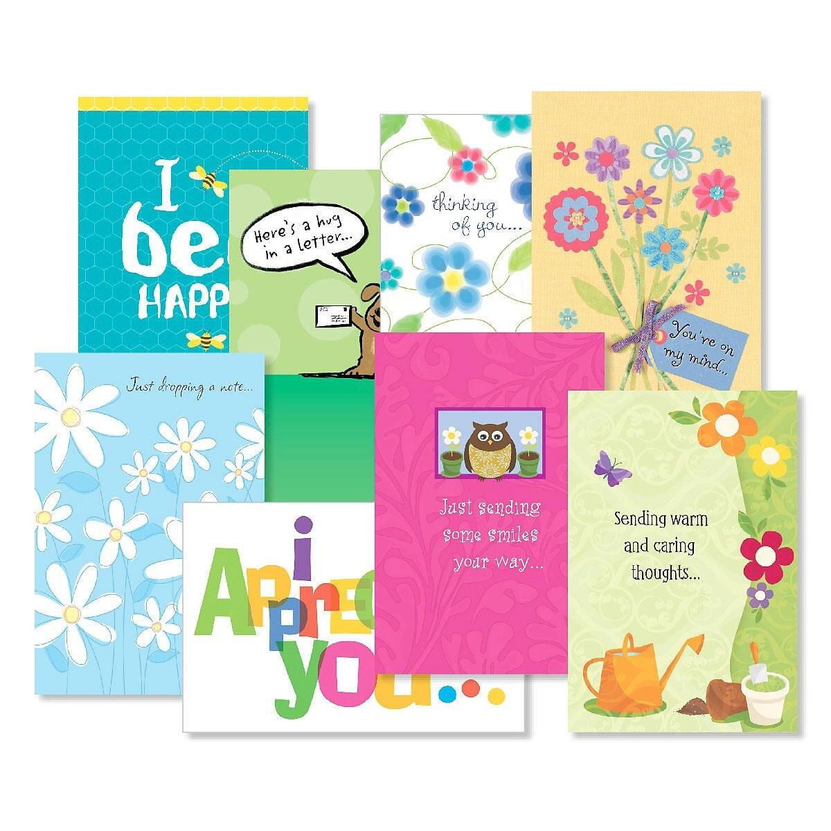 Thinking of You Greeting Cards Value Pack I - Set of 16 (8 Designs) Large  5 x 7 Cards, Sentiments Inside, Friendship Cards, by Current