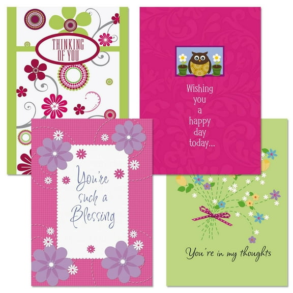 Thinking of You Greeting Cards Value Pack III- Set of 8 (4 Designs) Large 5" x 7" Cards, Sentiments Inside, Friendship Cards, by Current