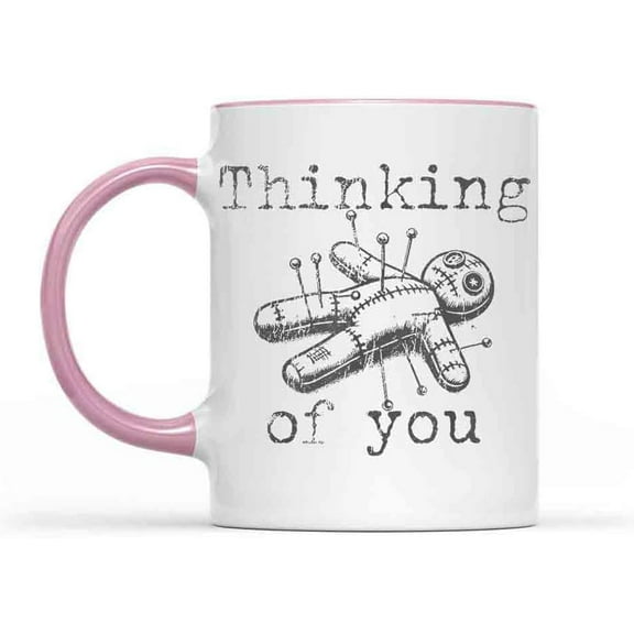 Thinking of You Voodoo Doll Funny Halloween 2024 Accent Mug (Pink, 11oz)