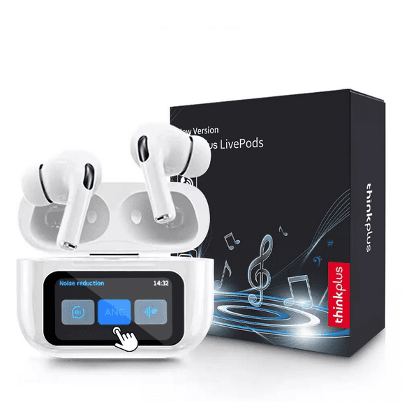 Thinkplus Wireless Bluetooth Earphones ANC Noise Reduction Earbuds HD Mic Call Gamer Earbuds LED Touch Screen Control (White)