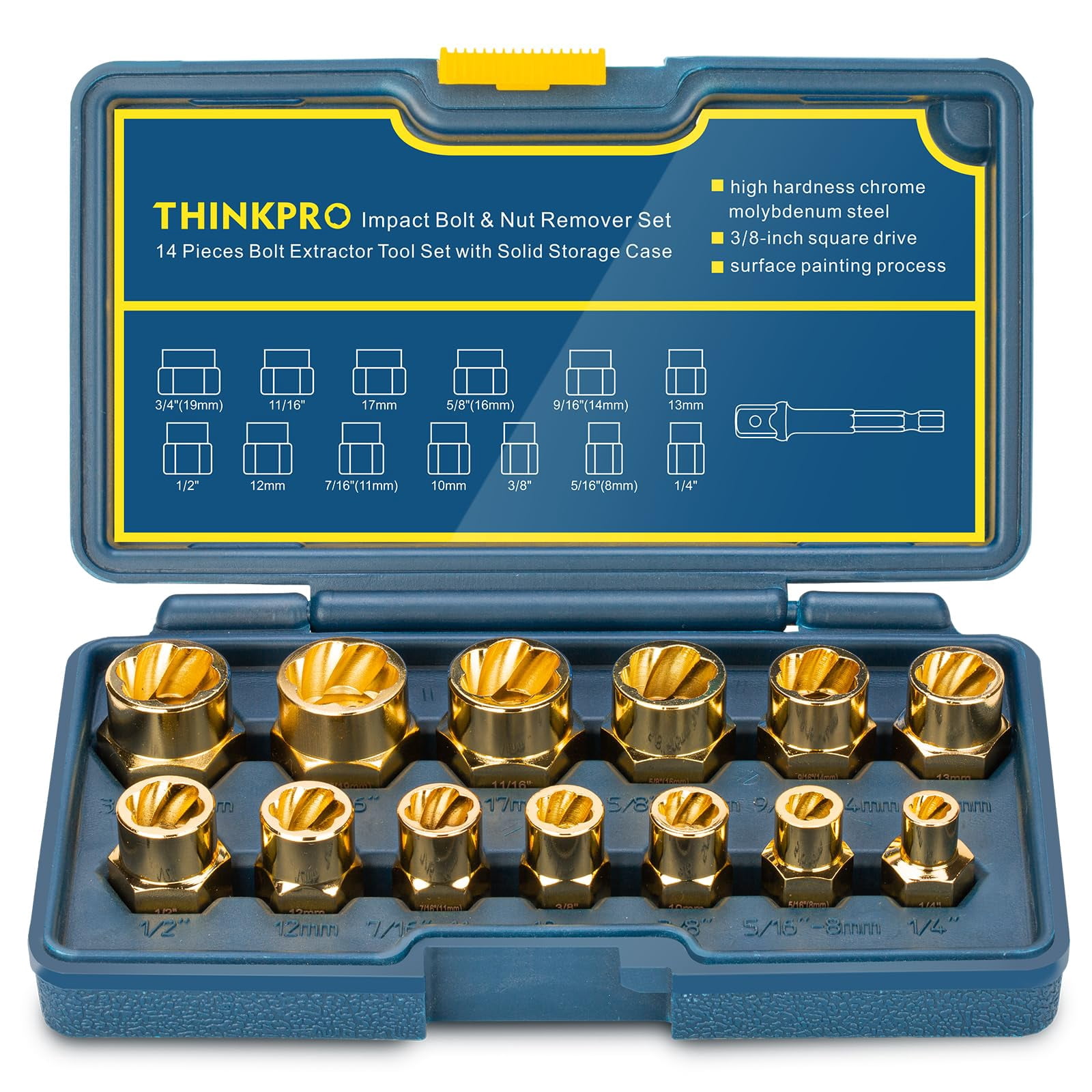 Think Pro Socket Set Thinkpro Bolt Extractor Kit,14 PCS Nut Extractor Socket Set,Golden ...
