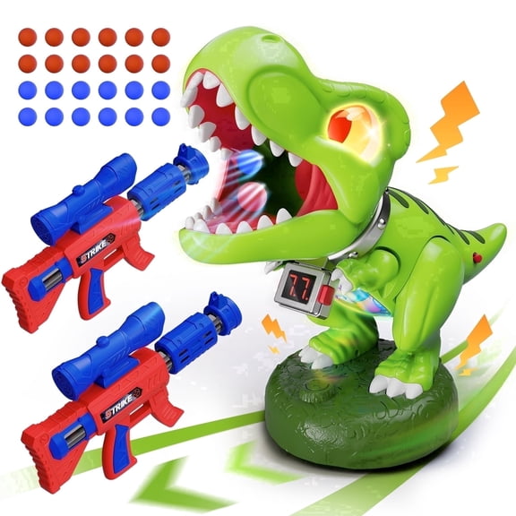 Woucmuy Dinosaur Shooting Toy Set for Kids, 2 Pack Launchers with Lights, Sound Effects & LCD Score, Interactive Target Game Gift for Boys Ages 3-12