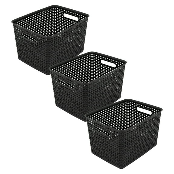 Thinkspace Plastic Weave Bin, Large, Black, Pack of 3