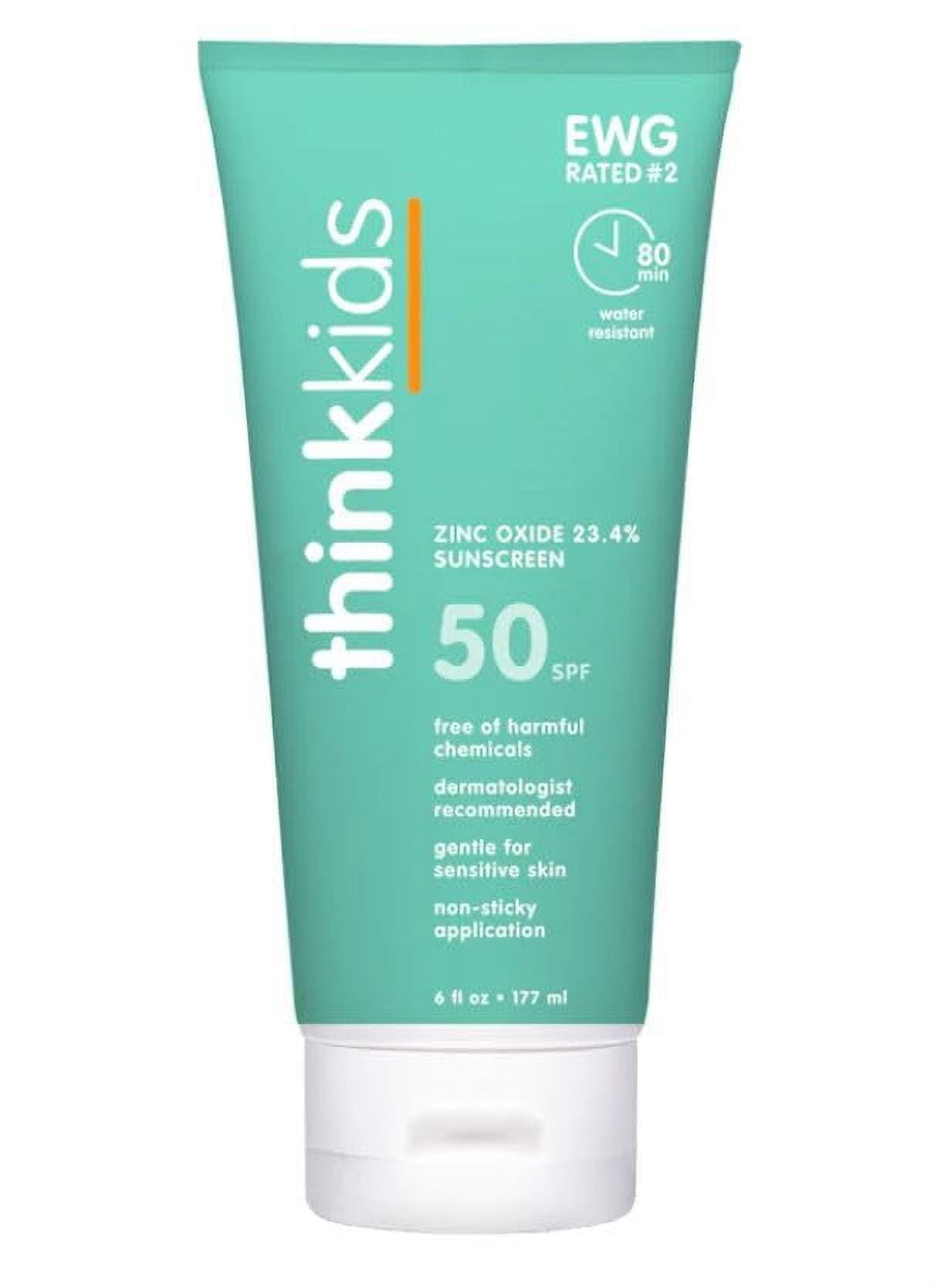 Thinksport Kids SPF 50+ Mineral Sunscreen  Safe, Natural Sunblock for Children - Water Resistant Sun Cream  Broad Spectrum UVA/UVB Sun Protection  Vegan, Reef Friendly Sun Lotion, 6oz