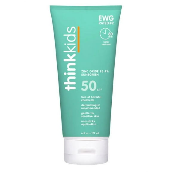 Thinksport Kids SPF 50+ Mineral Sunscreen Safe, Natural Sunblock for Children - Water Resistant Sun Cream Broad Spectrum UVA/UVB Sun Protection Vegan, Reef Friendly Sun Lotion, 6oz