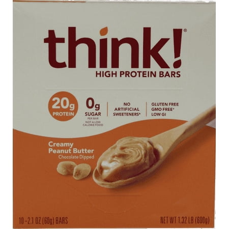 thinkThin High Protein Bars, Creamy Peanut Butter, 2.1 Ounce (pack of 10)