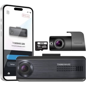 THINKWARE Q200 2CH Front & Rear Dash Cam Car Dashboard Camera, WiFi, WDR, Speed Red Light Alerts, ADAS, 256GB Max, Parking Monitor, Night Vision (32GB MicroSD, 12V Cigar, Hardwiring Cable)