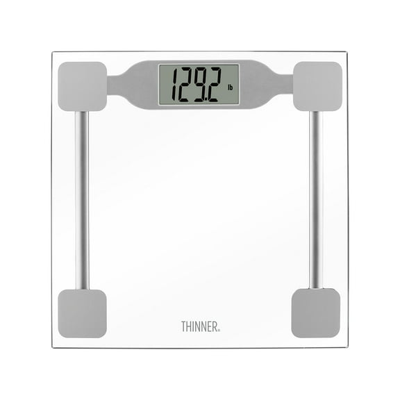 Thinner by Conair Scale for Body Weight, Digital Bathroom Scale in Clear Tempered Glass