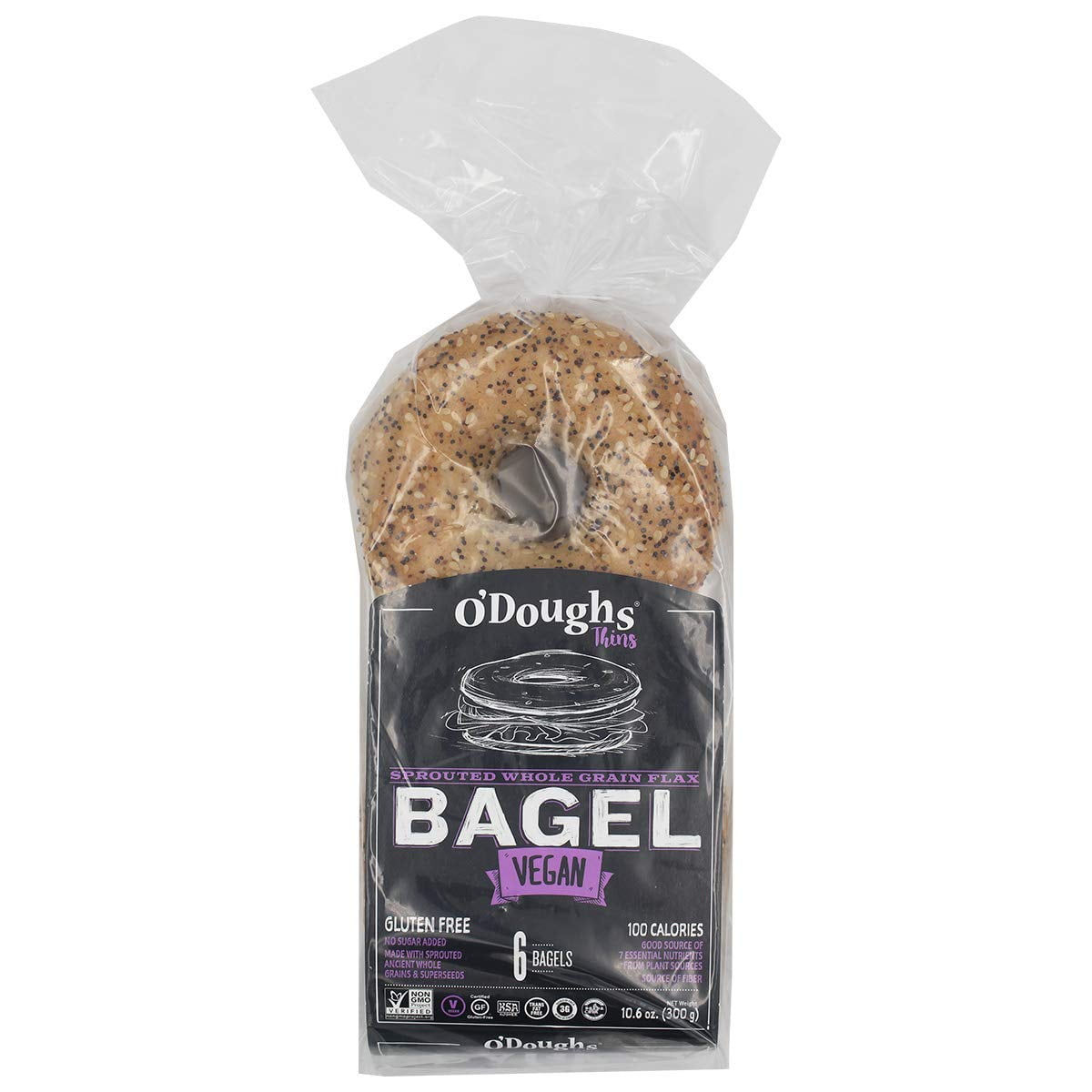 Thins Sprouted Whole Grain Flax Bagels 10.6oz Presliced Good Source of Fibre, Cholesterol