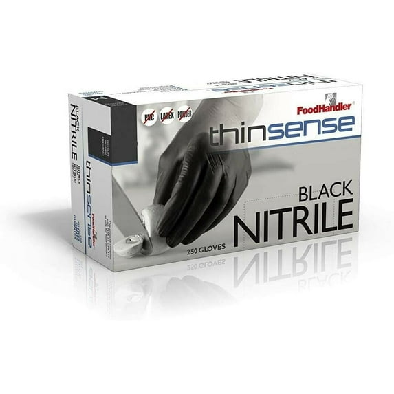 Thinsense Nitrile disposable rubber Powder Free gloves 250 Pcs - Black - Large