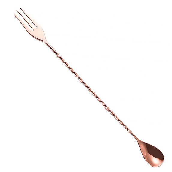 Thinsont Stainless Steel Bar Spoon with Long Handle Stirring Spiral Pattern Mixing Blending Stirrer Spoons Twisted Barware Gadgets Fork Rose Gold