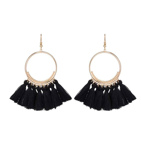 Thinsont Women Fashion Bohemian Earrings Long Tassel Fringe Boho Dangle Earrings Jewelry black