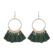 Thinsont Women Fashion Bohemian Earrings Long Tassel Fringe Boho Dangle Earrings Jewelry dark green