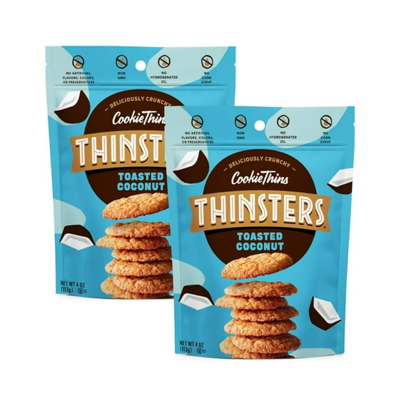 Thinsters Cookie ThinsEGSCCookies, Toasted Coconut, 16oz (Pack Of 2), Non-GMO, Peanut Free, No Corn Syrup, Crunchy Cookies, No Artificial Flavors, Colors, or Preservatives
