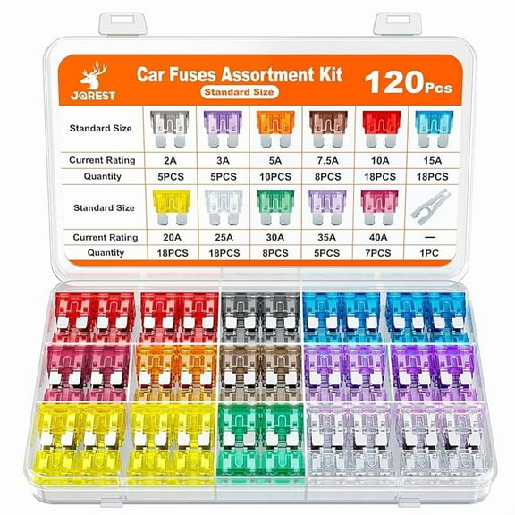 Thinway 120Pcs Standard Fuse Kit, Car Fuses Assortment Kit,Blade Fuses Automotive for RV Vehicle Motorcycle (2Amp 3A 5A 7.5A 10A 15A 20A 25A 30A 35A 40A) + Auto Fuse Puller