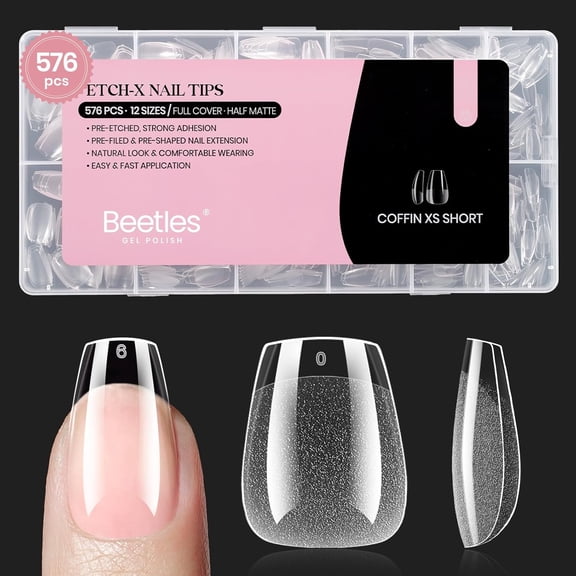 Thinway Gel Nail Tips Extra Short Coffin 576Pcs 12 Sizes - Pre-Etched Shaped Half Matte Soft Nail Tips Press On Nails Full Cover False Nails Acrylic Fake Nail Extension Kit Gift for Women