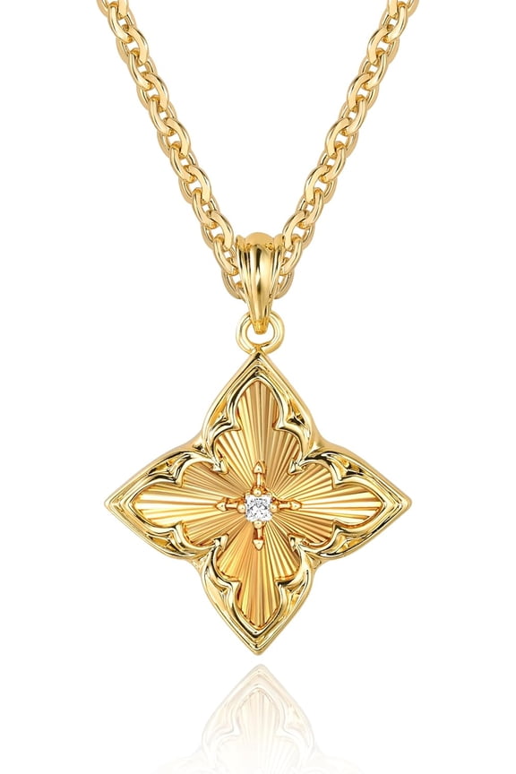 Gold Clover Necklace for Women Dainty 14K Gold Plated CZ Pendant Necklace Adjustable Chain Choker Charm Colorful Clover Pendant Lucky Necklaces for Women Jewelry