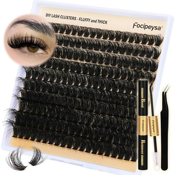 Thinway Lash Extension Kit Thick Eyelash Extension Kit 10-18mm Fluff Volume Lash Clusters 200D Individual Eyelashes Kit with Lashes Bond, Lashes Remover, Lash Tweezers, DIY Lash Extension