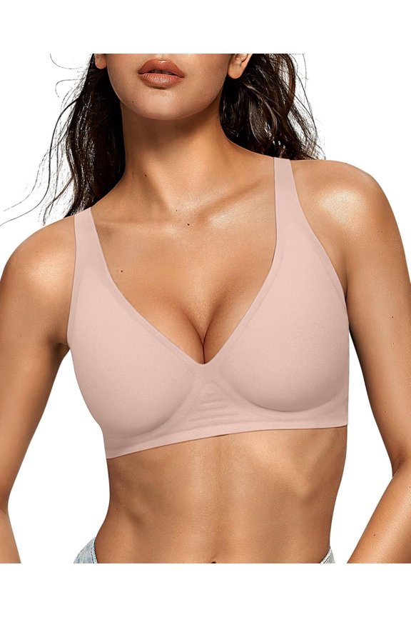 OEAK Womens Deep V Bras Wireless Comfortable Bra Supportive No Underwire Bras Tshirt Push Up Bralettes Plunge Seamless Bra