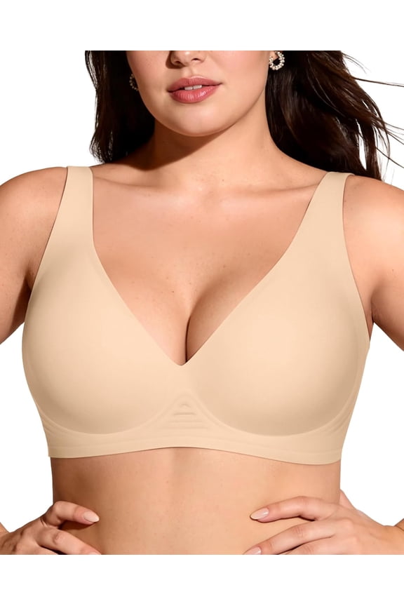 OEAK Womens Deep V Bras Wireless Comfortable Bra Supportive No Underwire Bras Tshirt Push Up Bralettes Plunge Seamless Bra