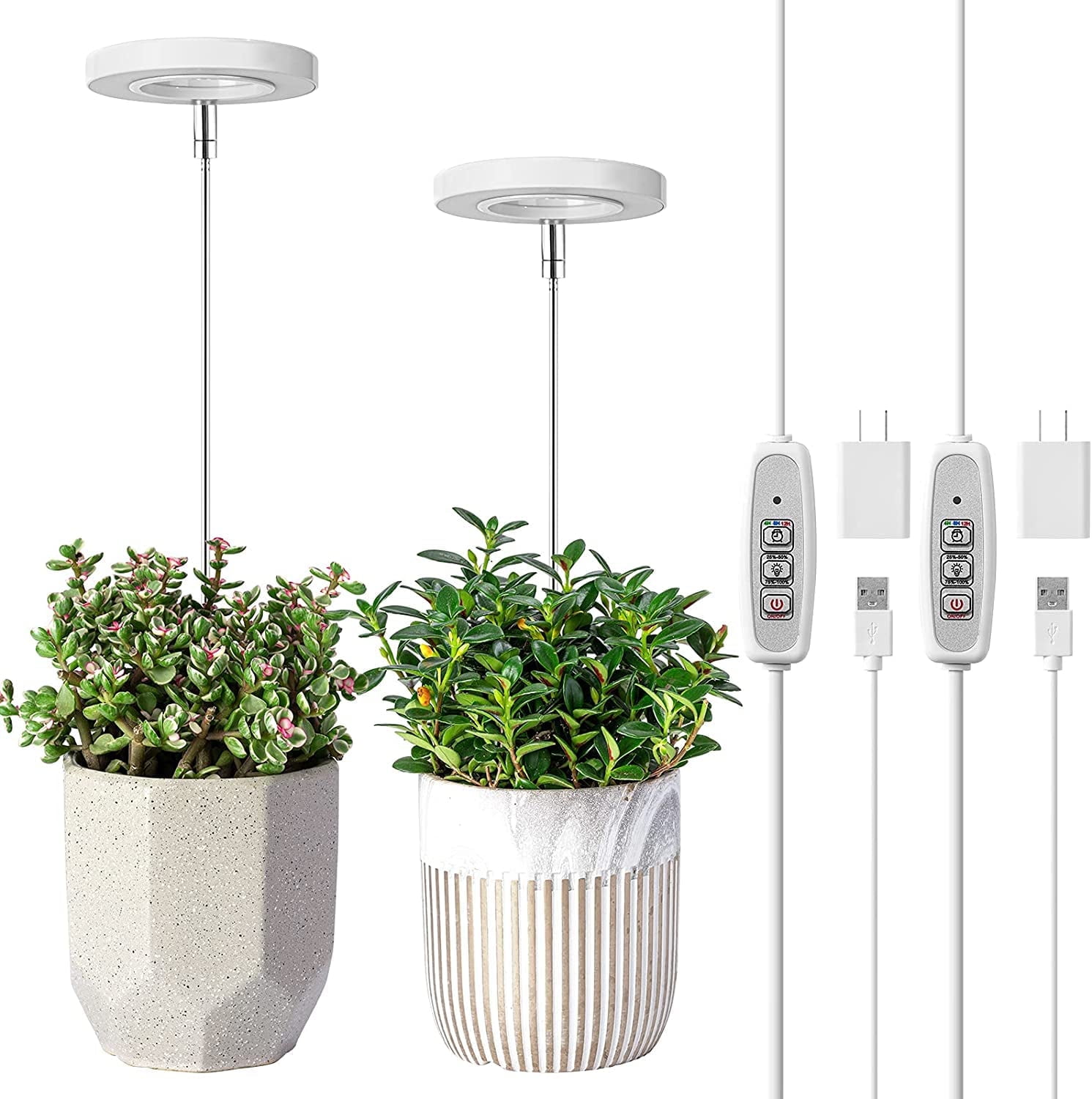 Plant Grow Light, White LED Full Spectrum Growing Lamp for Indoor Plants, Succulents, Mini Bonsai, Small Plants, Height Adjustable, Dimmable & Timer 3/9/12Hrs