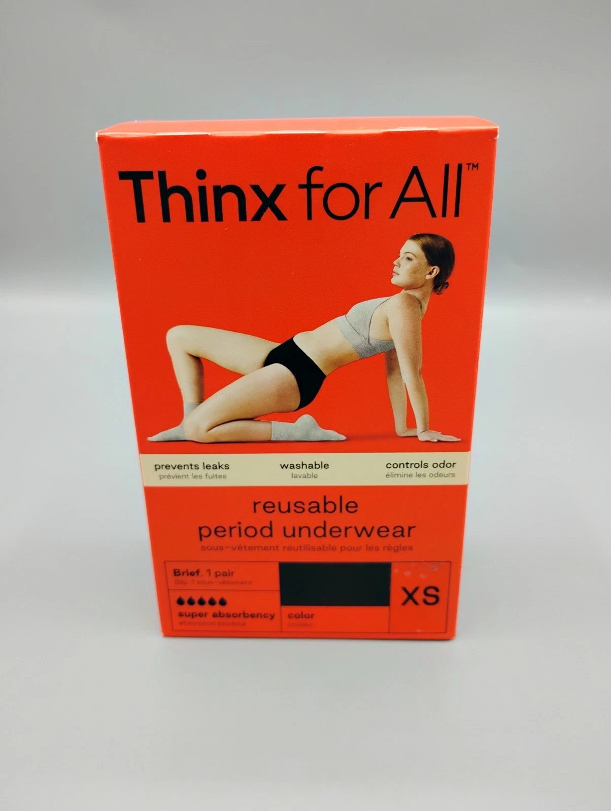 Thinx For All Reusable Period Underwear, Black Briefs , Xs, Super Absorbent