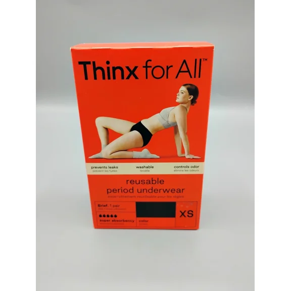 Thinx For All Reusable Period Underwear, Black Briefs , Xs, Super Absorbent